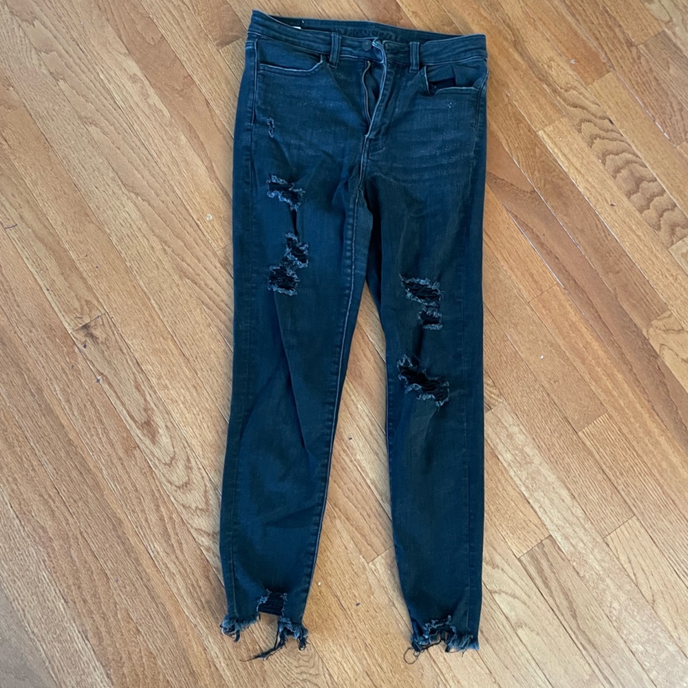 American eagle black ripped jeans skinny high rise size 6